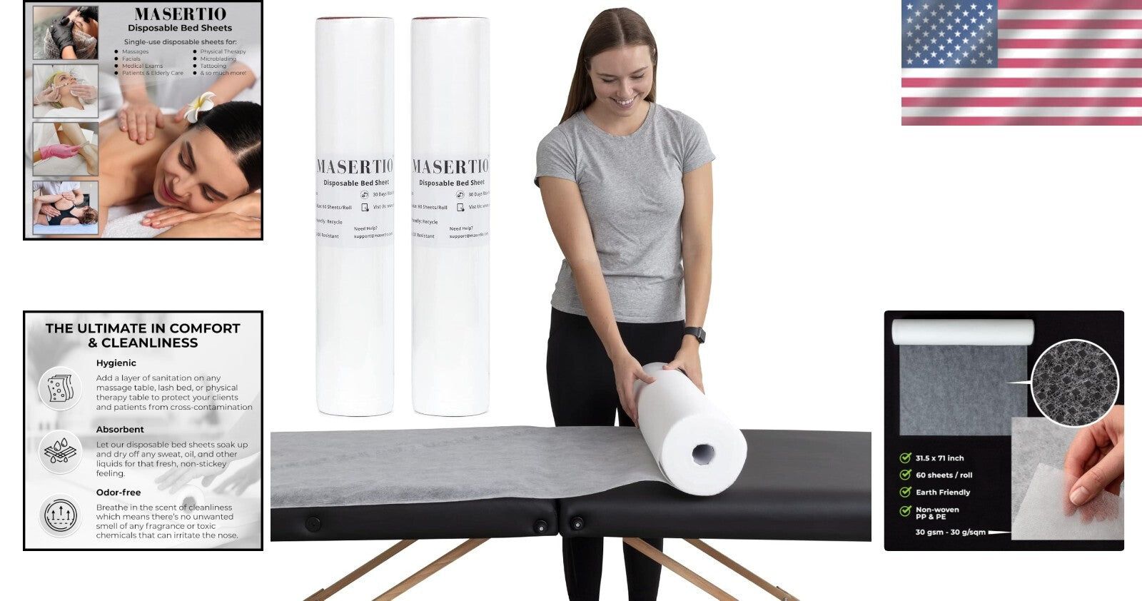 Bulk Disposable Table Covers - Hygienic Non-Woven Sheets, 60 per Roll for Spas