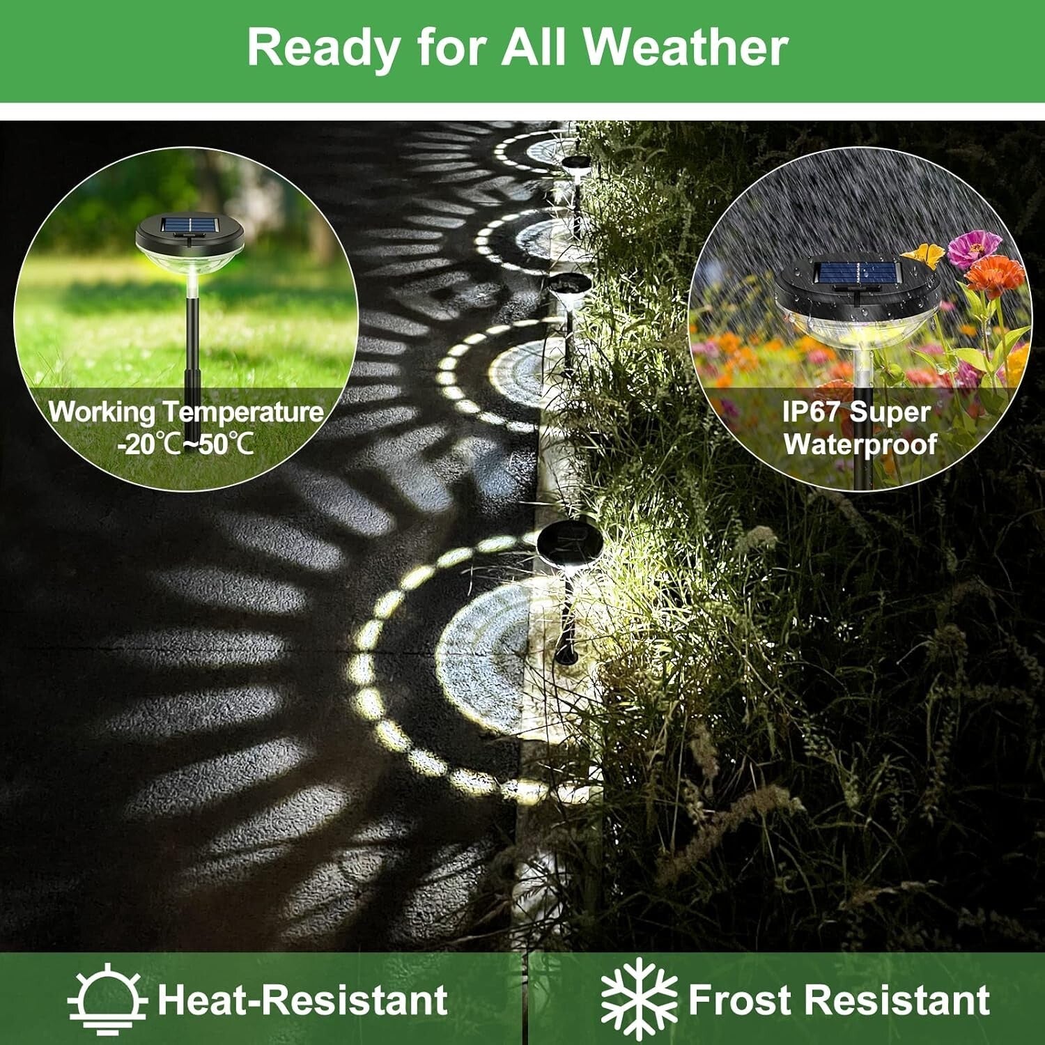 Durable Solar Powered Pathway Lights - 8 Pack with Adjustable Height & LED Modes