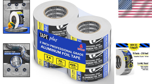 6-Pack Heavy-Duty Aluminum Foil Tape – 2Inch x 70Yards with Money-Back Guarantee