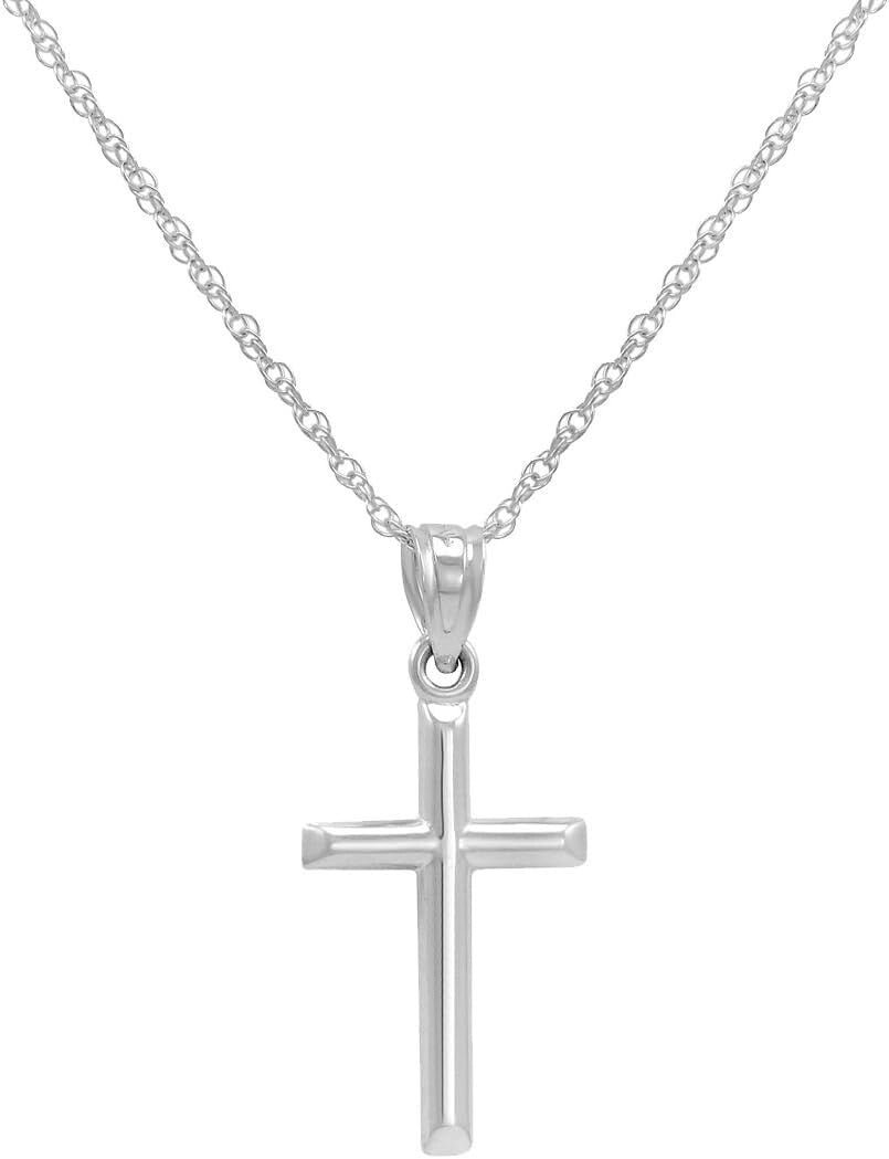 Versatile 14K White Gold Cross Pendant on Elegant Rope Chain – Women’s Jewelry
