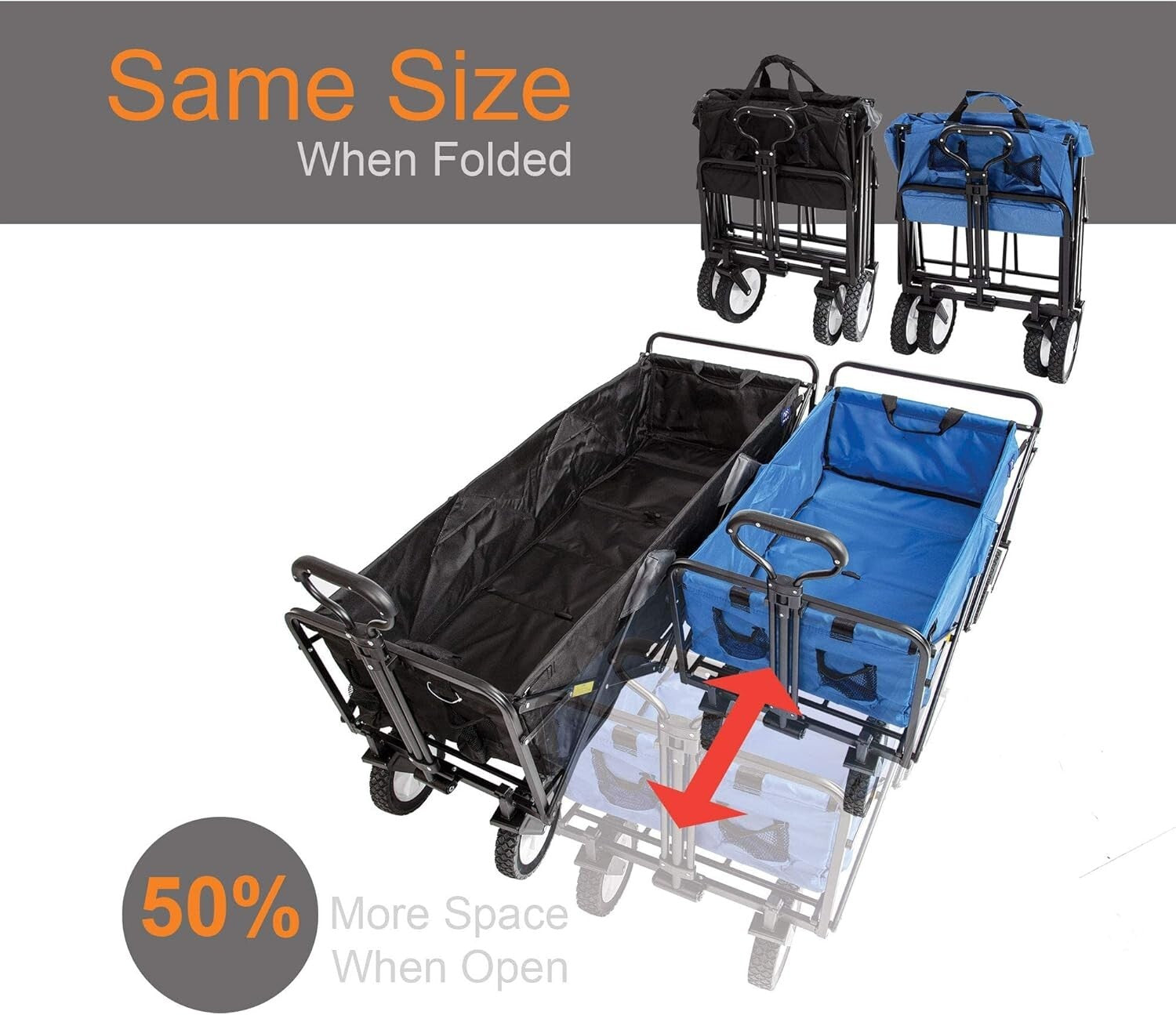 Extended Folding Wagon with 49.5" Interior - Perfect for Outdoor Adventures