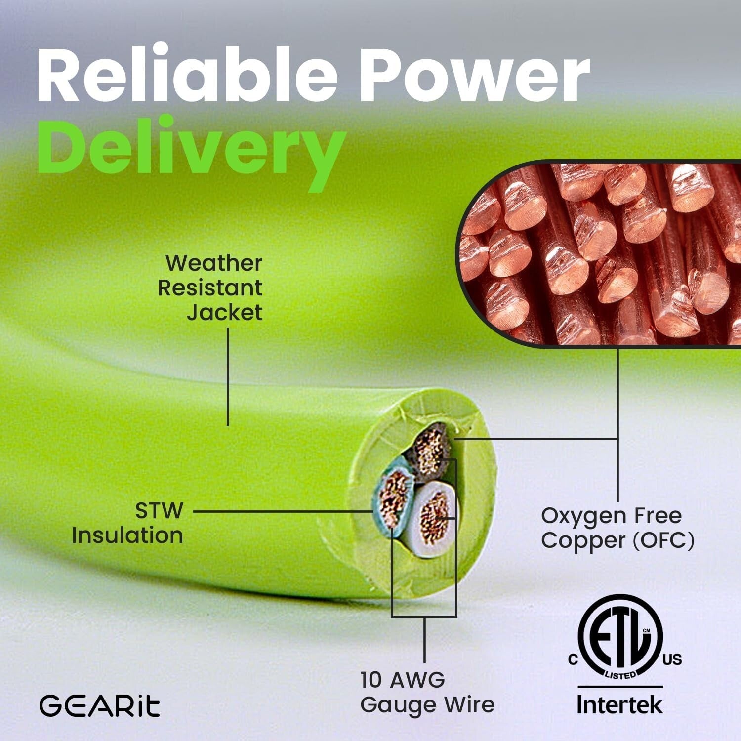 50FT Weather Resistant 20A RV Power Cord with NEMA TT-30P & L5-30R Connectors