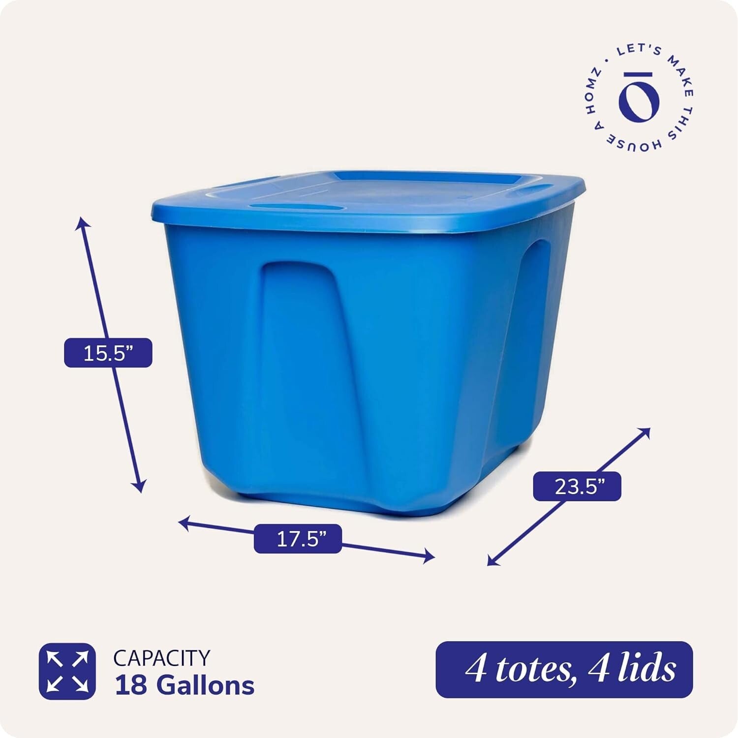 4-Pack Heavy Duty 18 Gallon Plastic Storage Bins - Durable & Water-Resistant