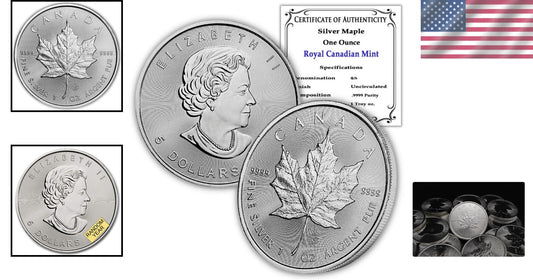 Lustrous Canadian Silver Maple Leaf Coin - $5 Brilliant Uncirculated, 1 Troy Oz