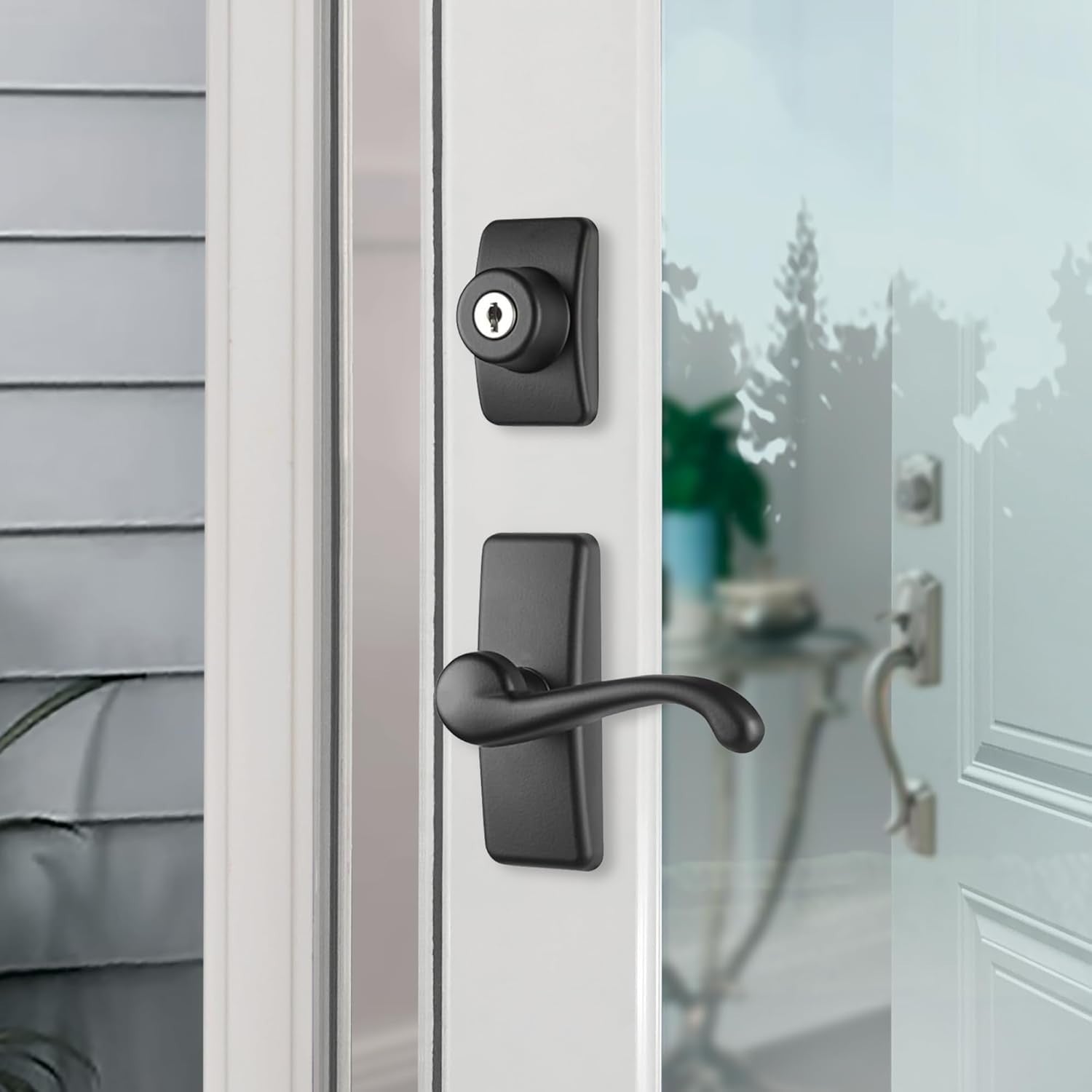 Durable Matte Black Door Lever Set with Keyed Deadbolt Lock - Easy Installation