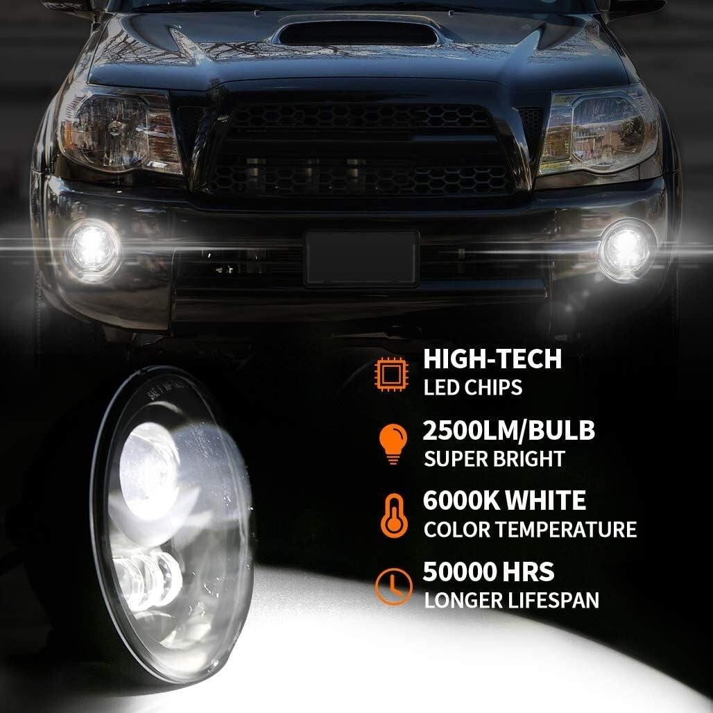DOT Approved LED Fog Lights for Tacoma, Sequoia, Tundra - Bright Black Finish