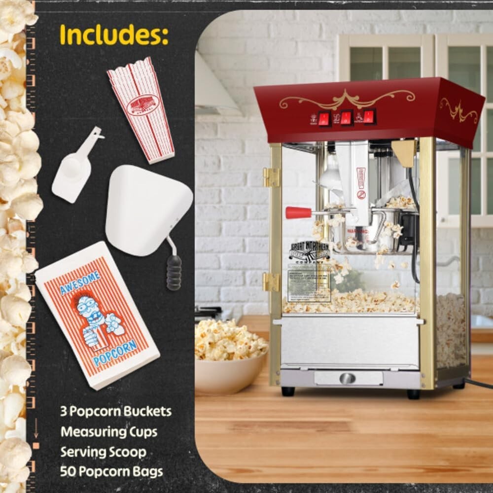 Antique-Style 8 oz Red Countertop Popcorn Machine for Festive Gatherings