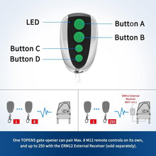 Load image into Gallery viewer, Ergonomic 4-Button Gate Remote Controller - 65ft Range - 2-Pack Security Fobs