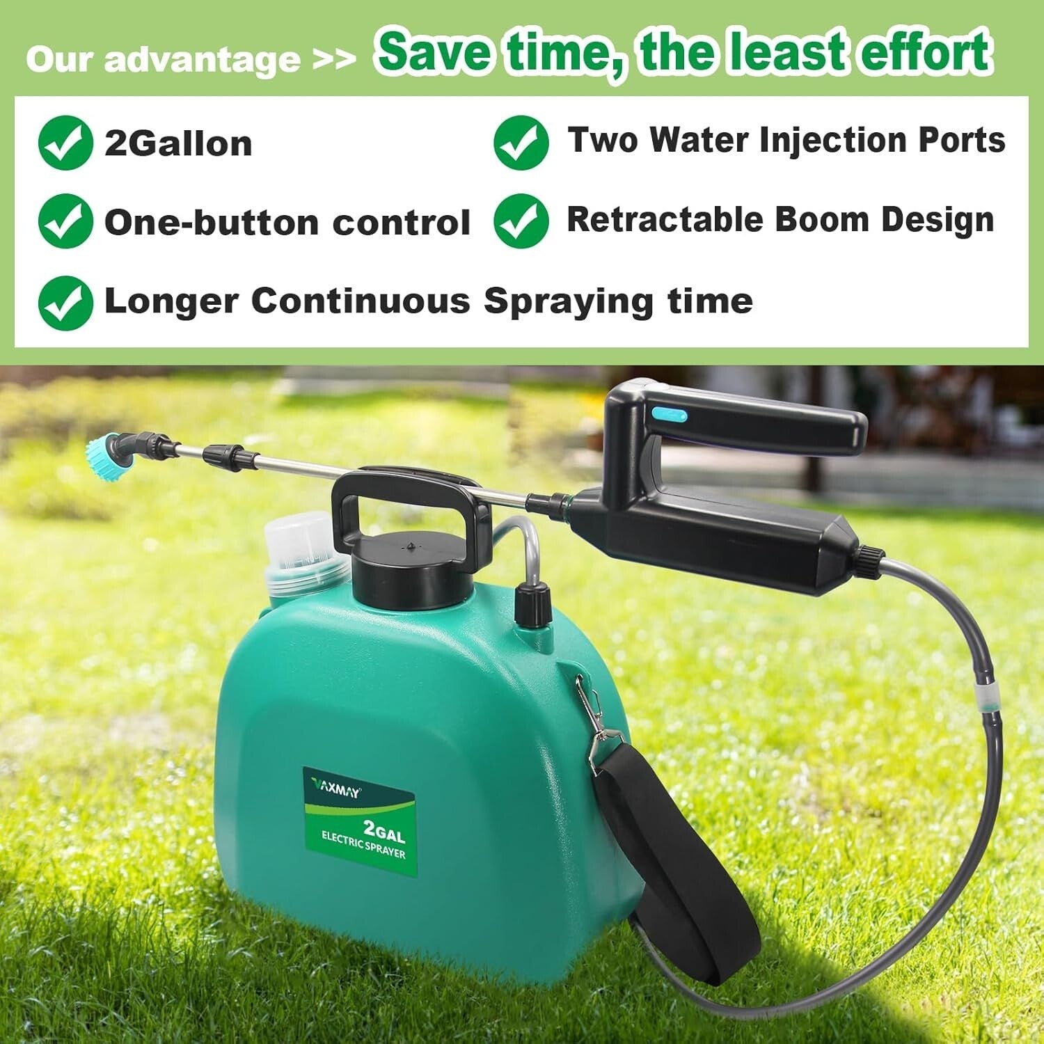 Powerful Battery-Powered Electric Sprayer 2 Gallon with Adjustable Nozzles