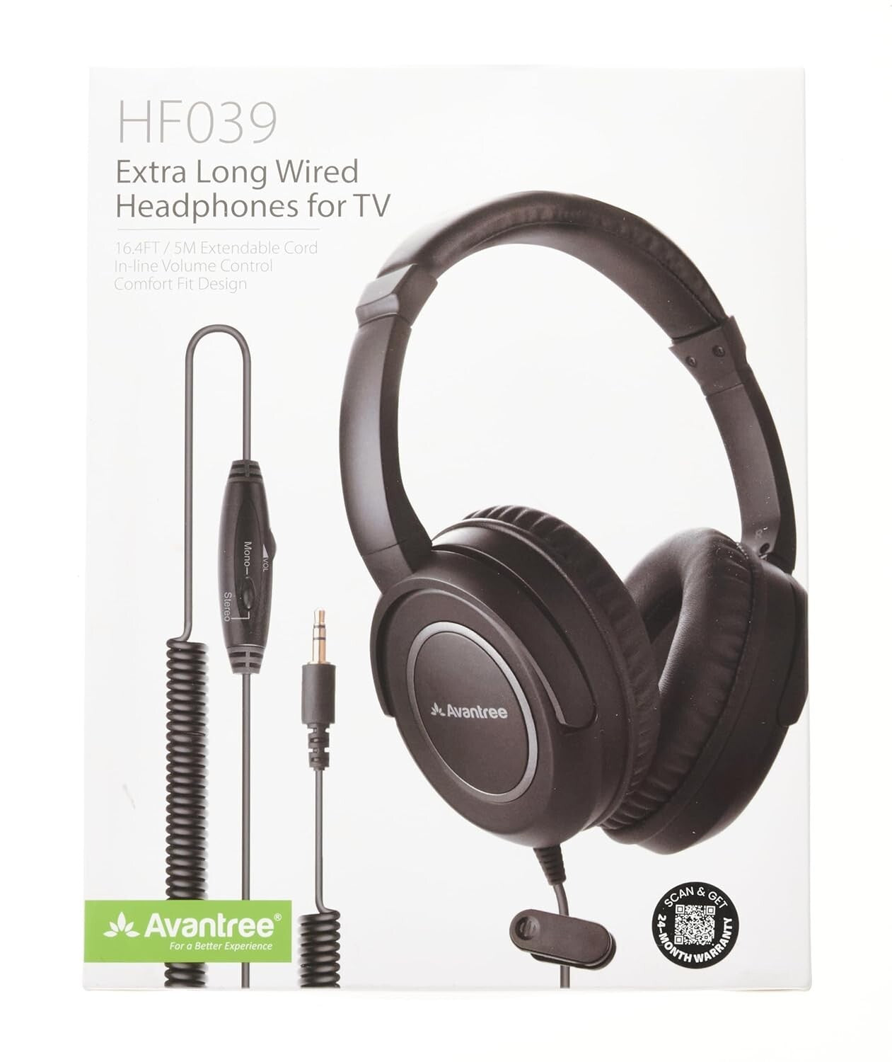 16.4ft Long Coiled Cord Headphones Over-Ear with Volume Control & Stereo Sound