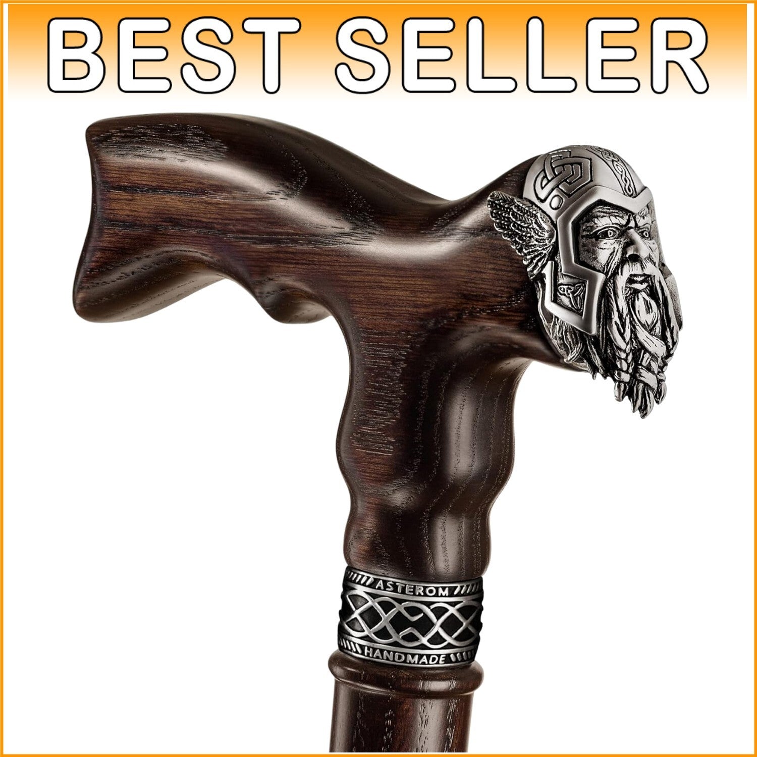 Elegant Walnut Wood Viking Cane - Custom Length with Interchangeable Tip
