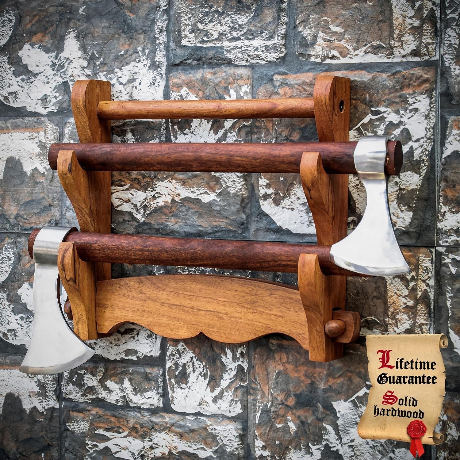 Elegant Two-Tier Solid Wood Sword Display Stand for Katana & Medieval Swords