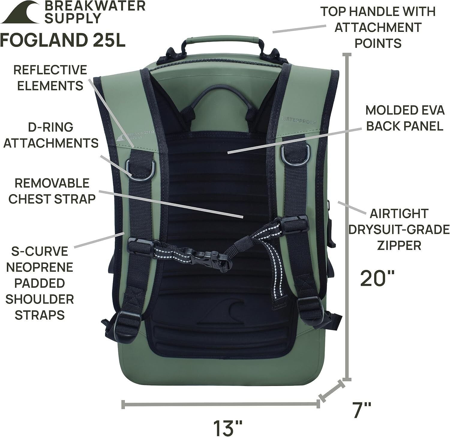 25L Fogland Outdoor Waterproof Backpack with Airtight Zippers & Laptop Sleeve