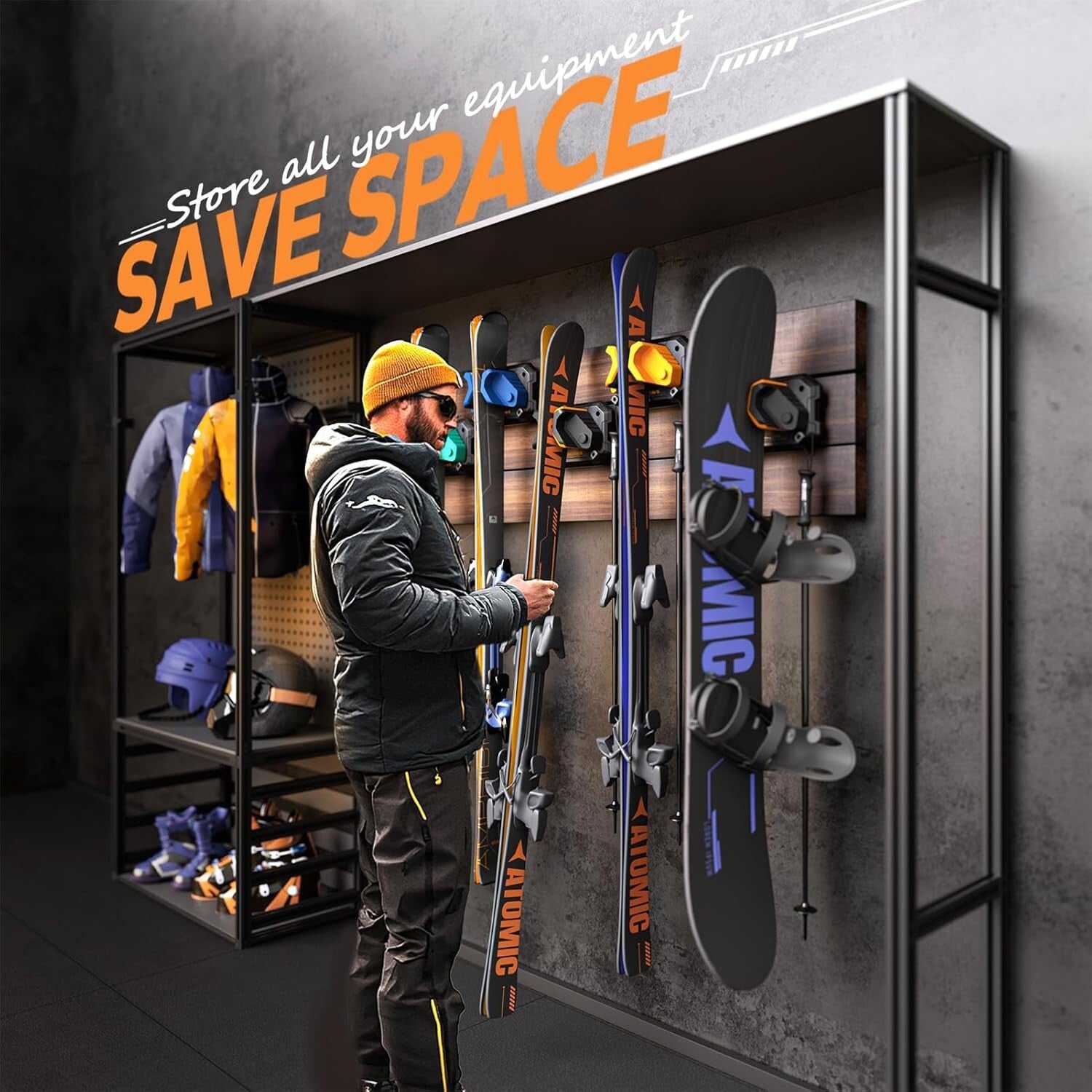 Elegant Vertical Ski Storage Solution - Slip-Resistant, Damage-Free Holders