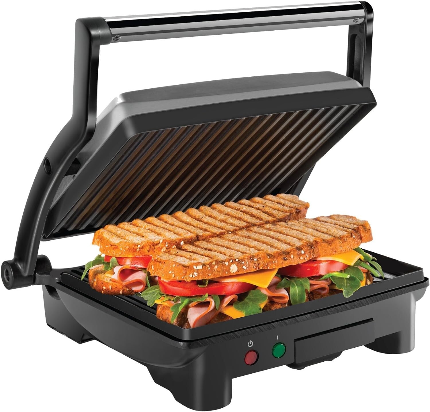 Effortless 4 Slice Panini Press with Non-Stick Plates - Ideal for Small Kitchens