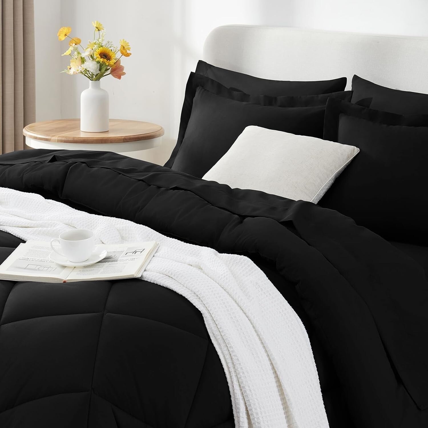 Cozy All-Season Black Twin Comforter Set - 5-Piece with Deep Pocket Sheets