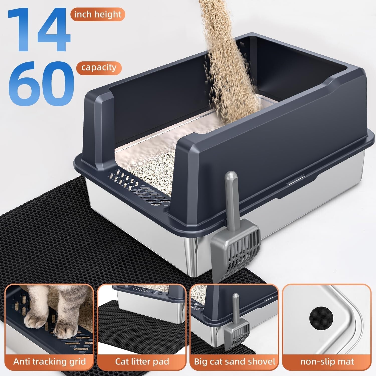 Super Large 28''L Stainless Steel Litter Box for Comfort & Hygiene - XXXL Design