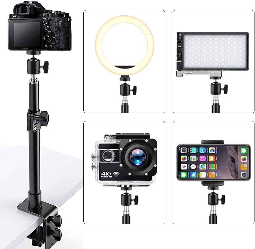 2-Pack Adjustable Desk Mount Stand with 360° Ball Head for Cameras & Lights