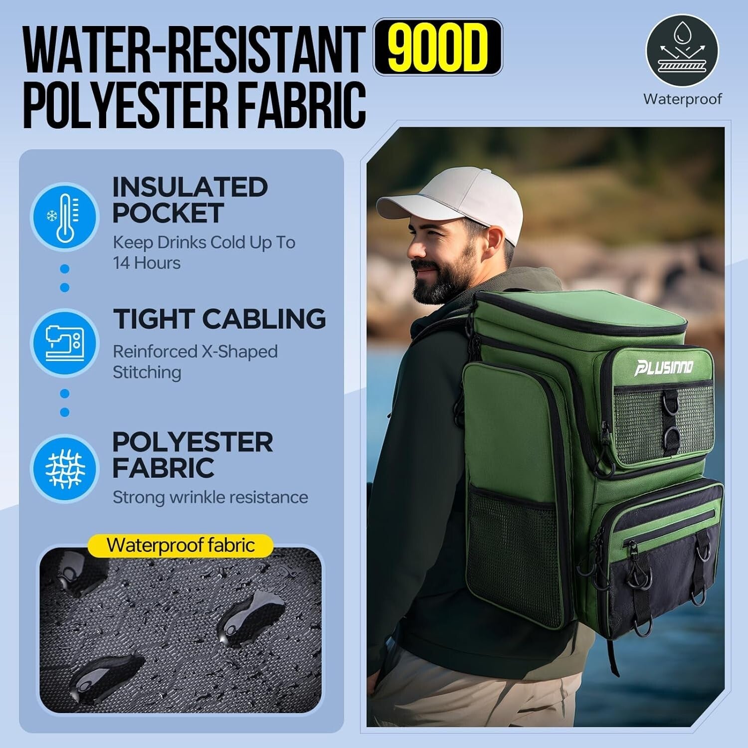 42L Large Capacity Fishing Tackle Backpack with Ergonomic Design and Rod Holders