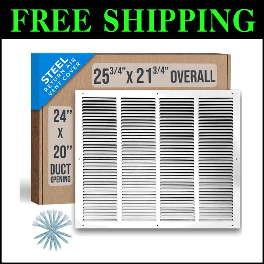 Durable Steel Return Air Grille for 24x20 Duct - White HVAC Vent Cover
