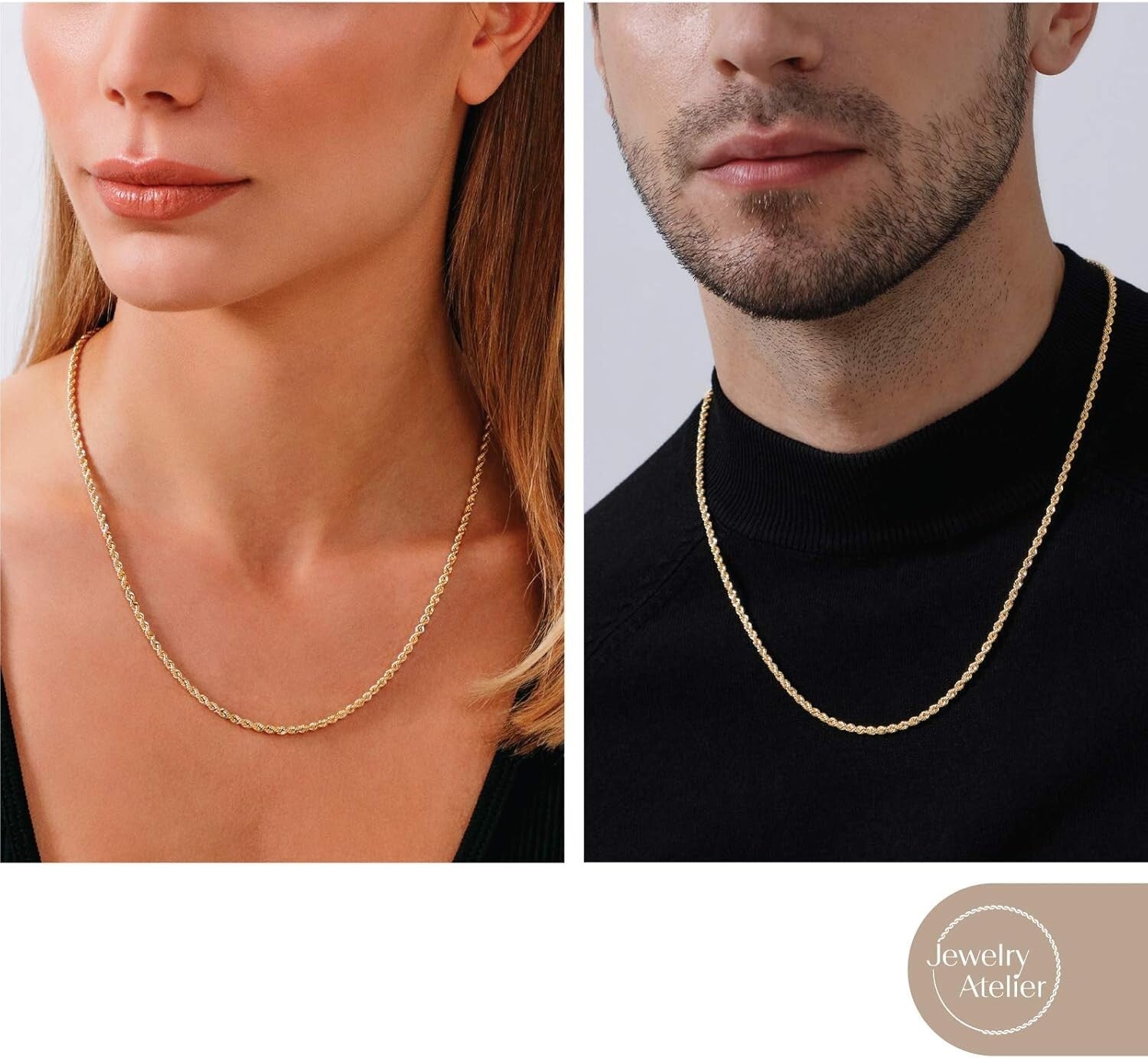 Elegant 14K Gold Filled Rope Chain Necklace - Sizes 2.1mm, 2.7mm, 3.8mm