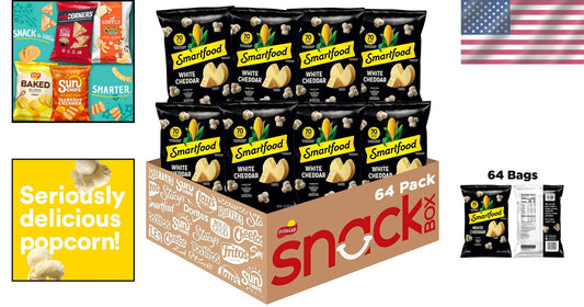 1 Ounce Pack of 64 White Cheddar Popcorn Bags - Perfect for Travel Snacking