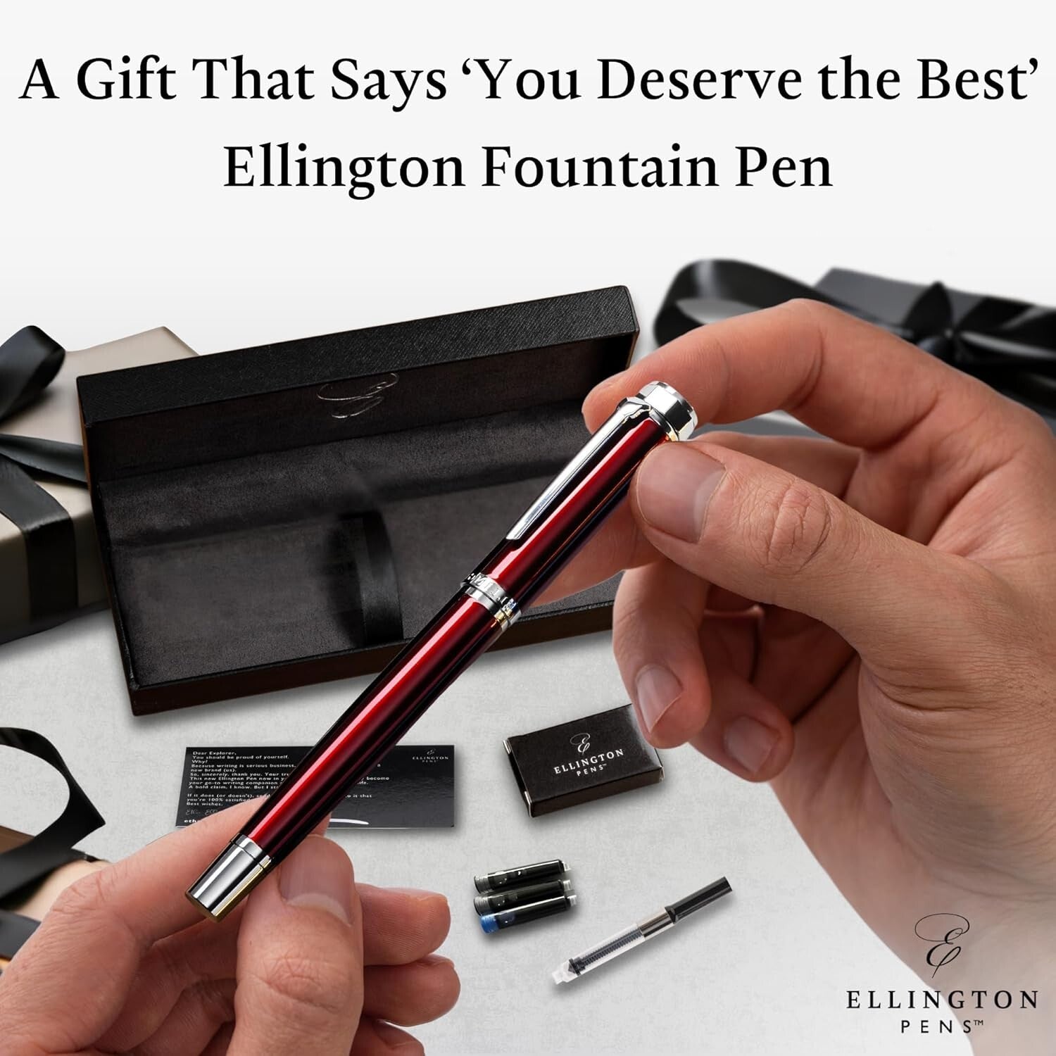 Ambidextrous Luxury Fountain Pen with Medium Nib & Gift Box - Effortless Writing