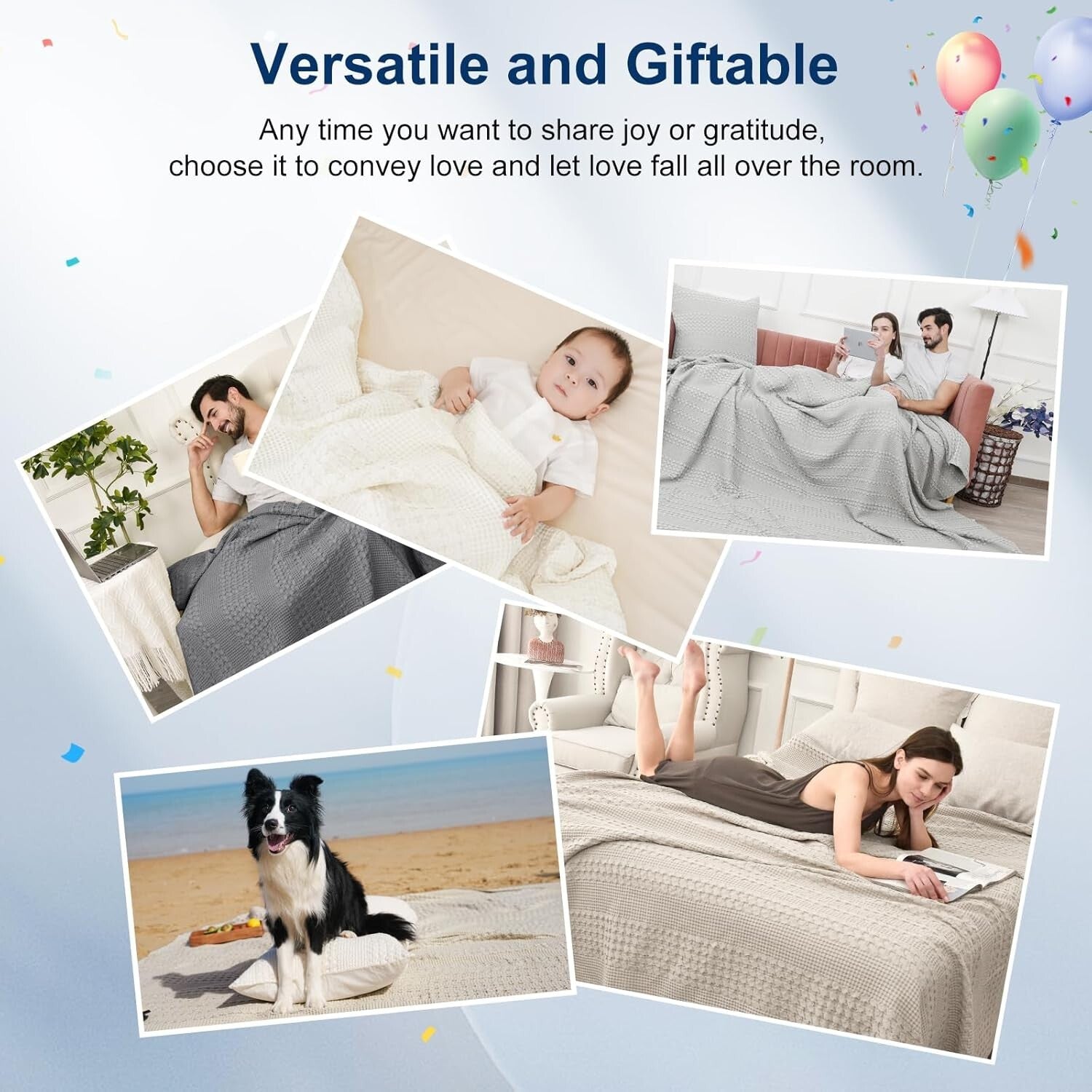 Breathable King Size Waffle Weave Blanket - Lightweight & Cozy in Baby Blue