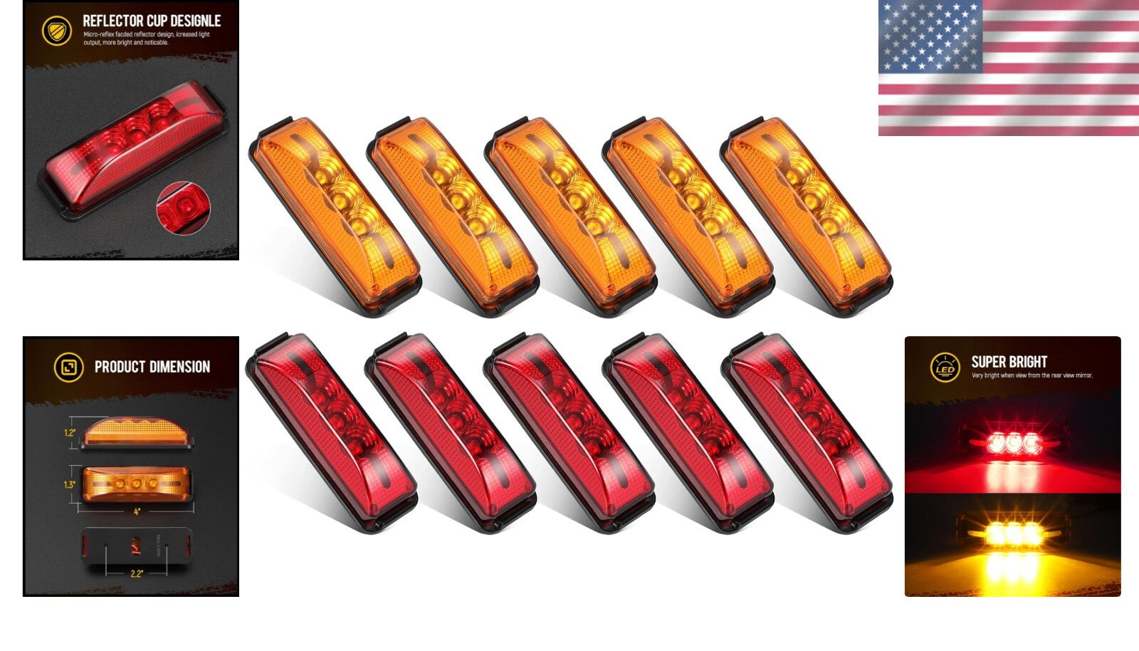 Universal Fit 10Pcs 3.9" LED Side Marker Lights - Waterproof & Durable Design