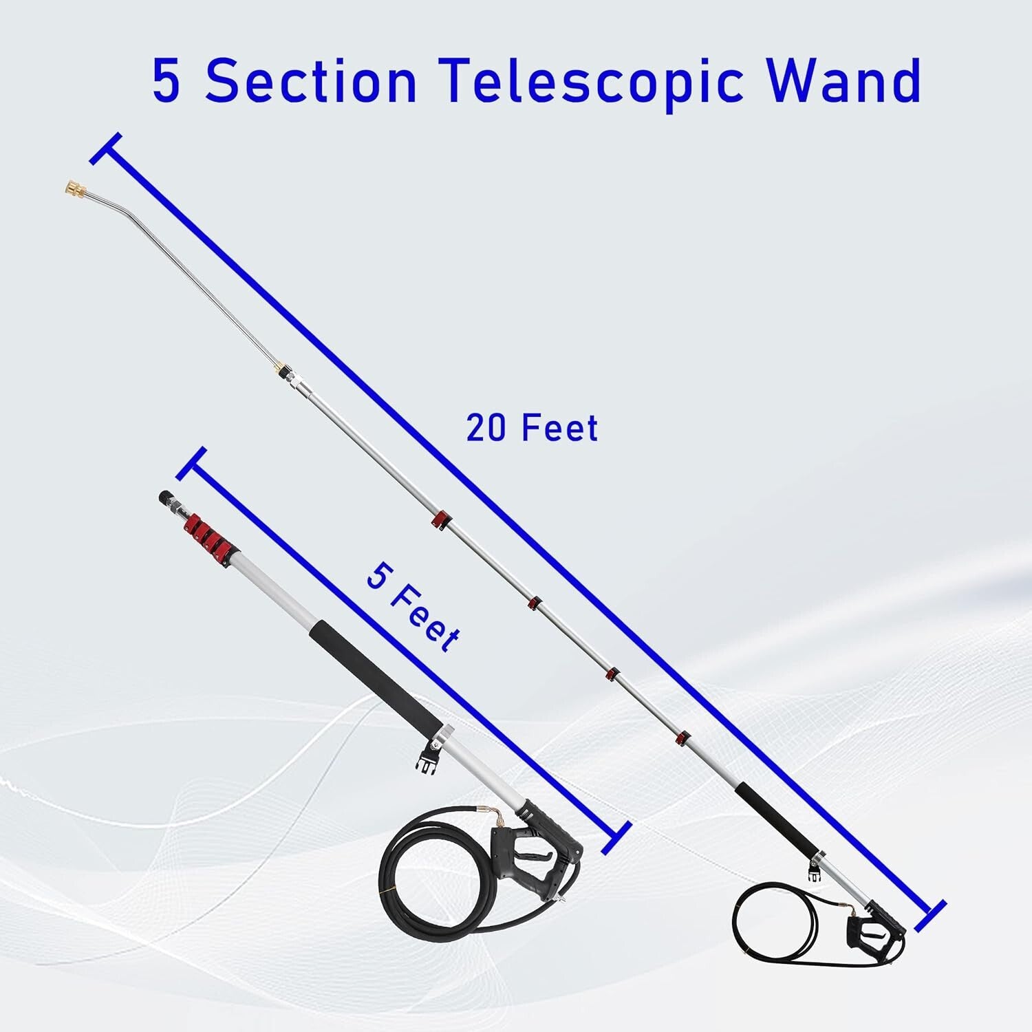 20FT Pressure Washer Telescoping Wand Set with Gutter Cleaner and Support Belt