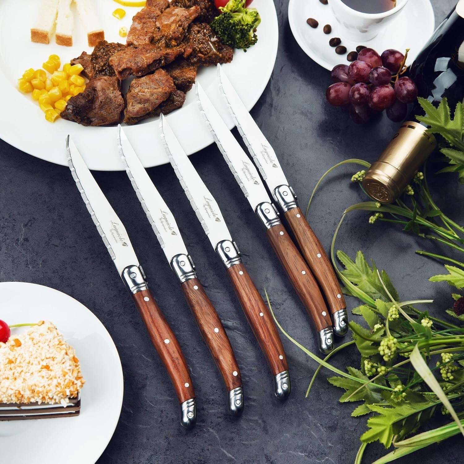 Elegant 8-Piece Steak Knife Set with Wood Handles - Gift-Ready & Dishwasher Safe