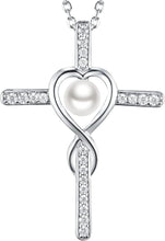Load image into Gallery viewer, Love Infinity Pearl Necklace in Sterling Silver - June Birthstone Gift for Her