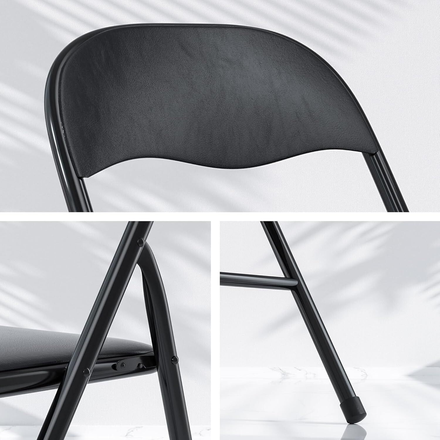 Portable Folding Card Table and Chair Set of 5 with Padded Upholstery - Black