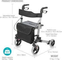 Load image into Gallery viewer, Lightweight Adjustable Rollator Walker with Backrest &amp; Storage - Optimal Comfort