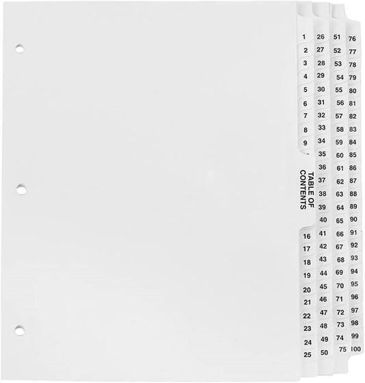 Durable Letter Size Numbered Dividers 1-100 with Bold AVE Tabs - 3-Hole Punched