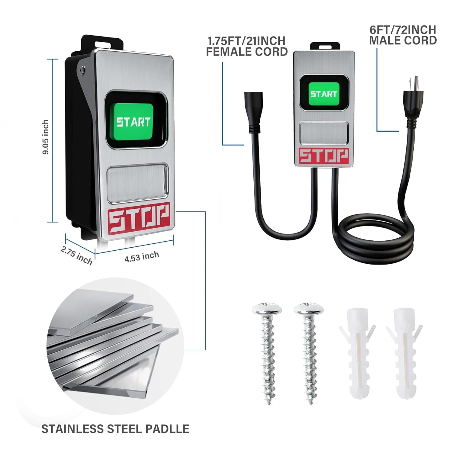 Emergency Shutoff Router Table Switch - 15A Heavy-Duty with Long Cords & Paddle