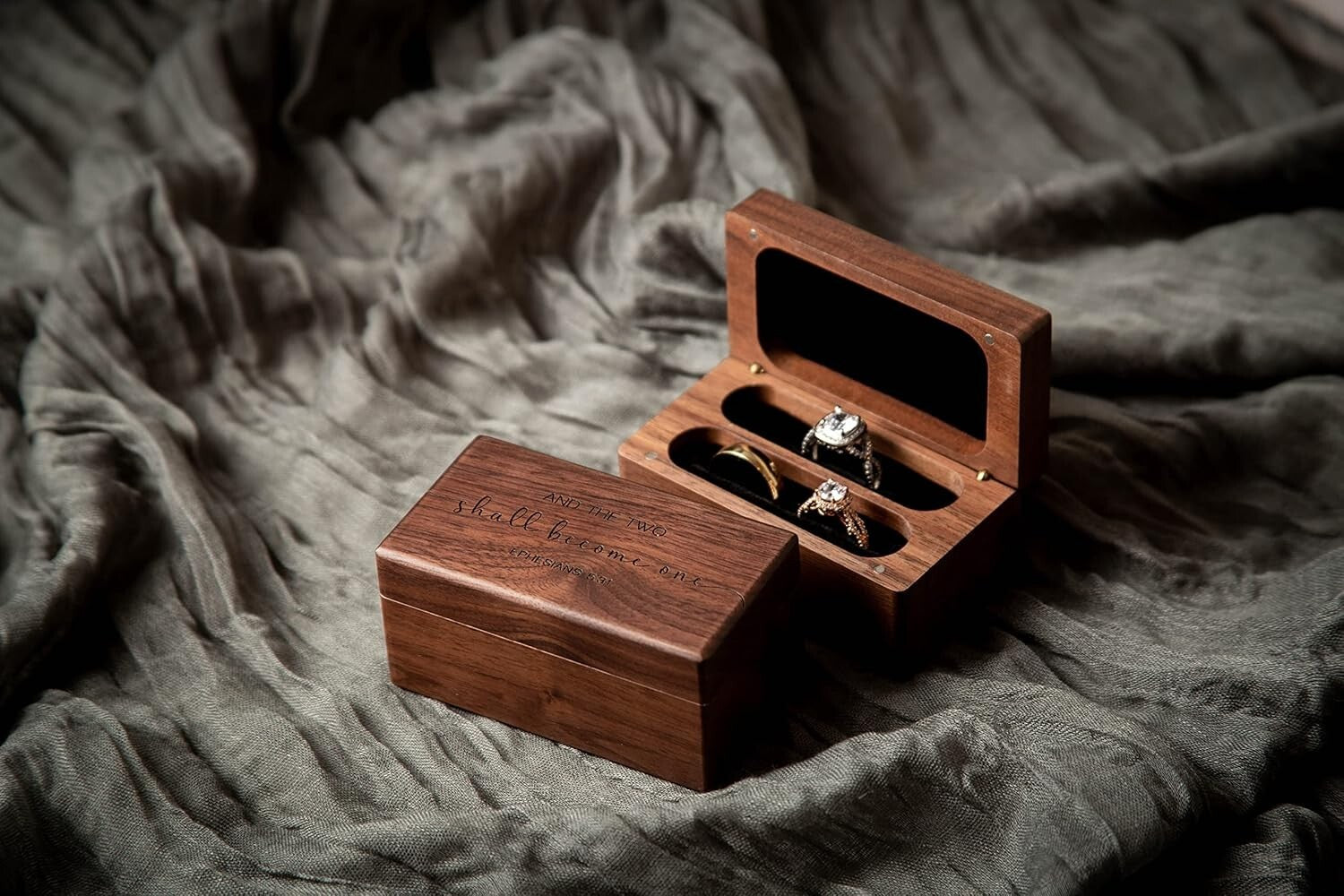 Rustic Engraved Ring Box - Ideal for Weddings, Holds Engagement & Promise Rings