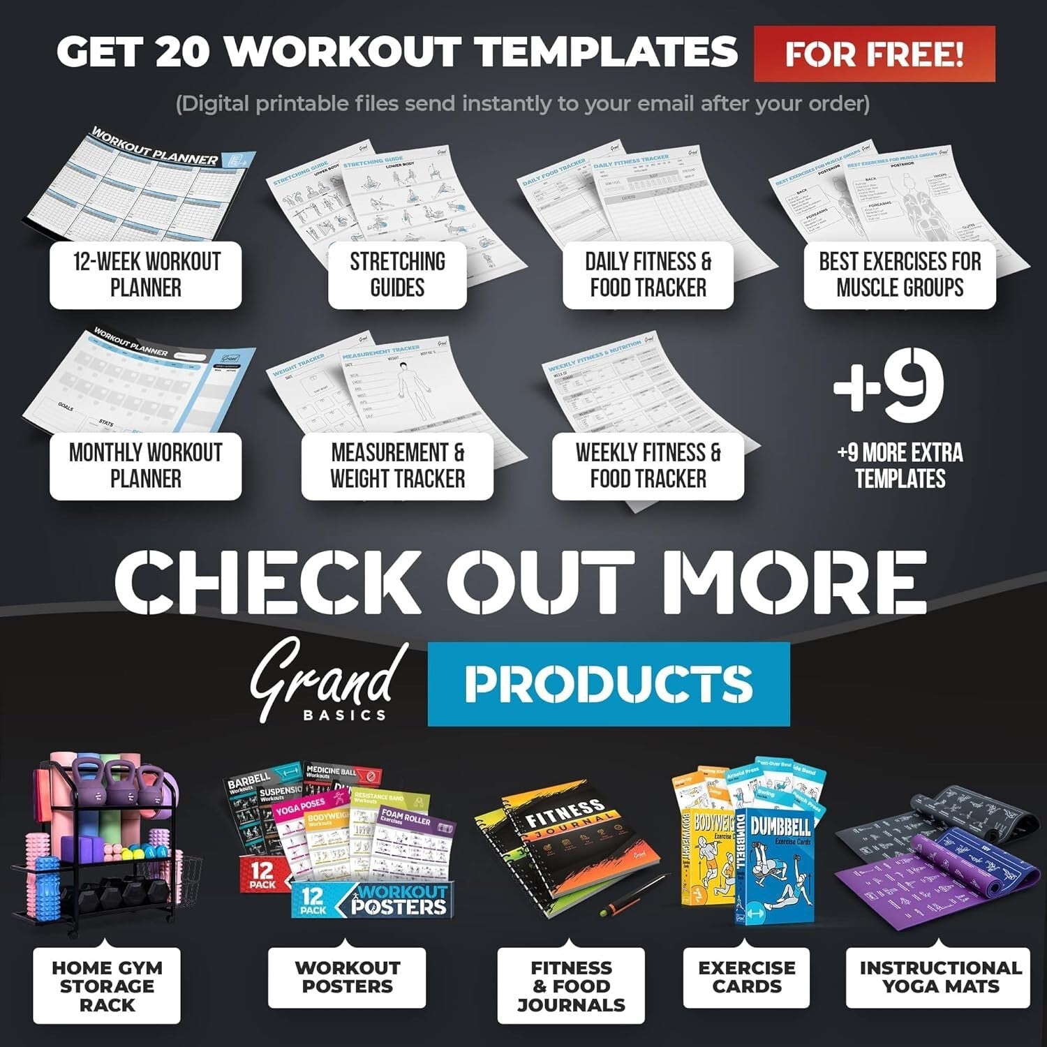 Complete Home Gym Poster Set - 12 Laminated Fitness Charts for Every Exercise