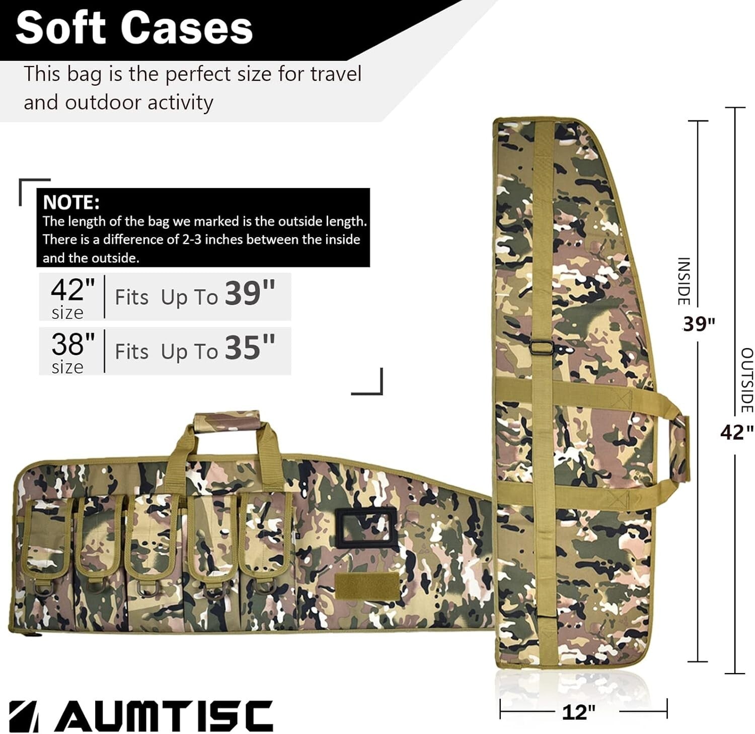 Tactical Soft Gun Case, 42" Camouflage Rifle Bag with 5 Pouches & Sling