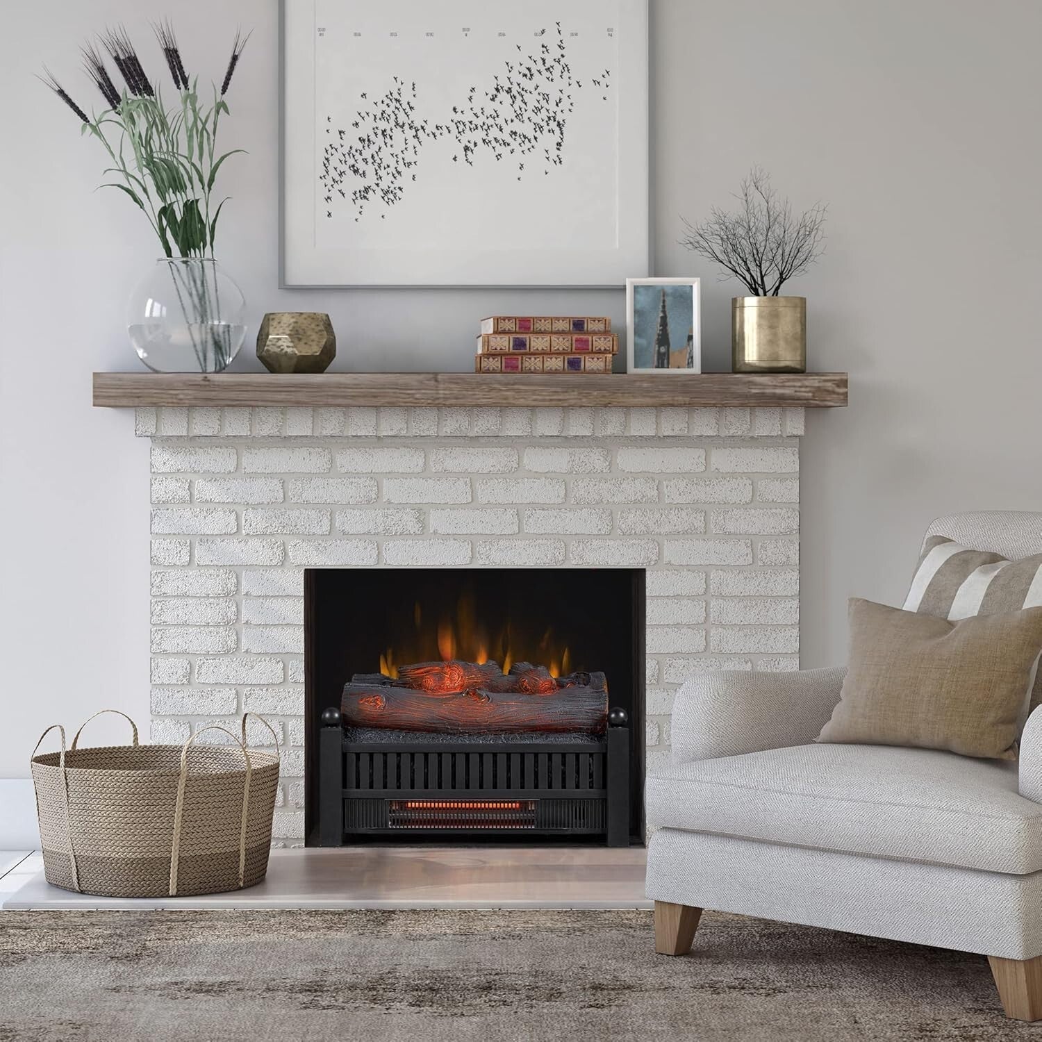 Electric Log Set Heater with Remote & Crackling Sound for 1,000 Sq Ft Spaces