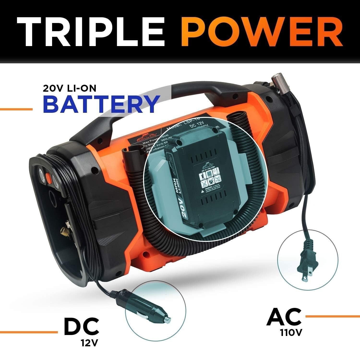 Compact Tire Inflator & Deflator with 20V Lithium Battery - Emergency Ready