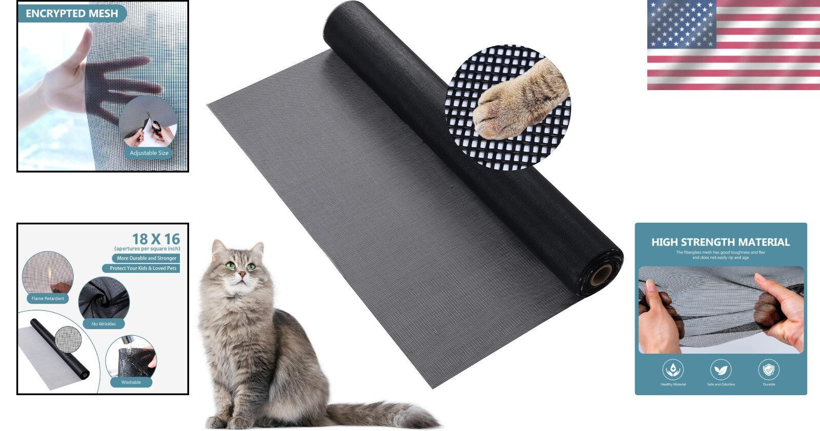 Versatile Charcoal Fiberglass Pet Screen Replacement 36" x 25" - DIY Friendly