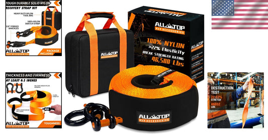 Weather-Resistant 4" x 30' Tow Strap Kit with 22% Elongation for Safe Recovery