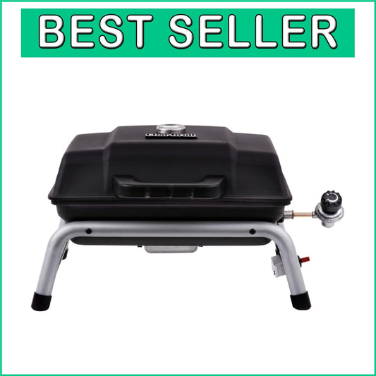 Black Portable Gas Grill with Temperature Gauge and Removable Grease Tray
