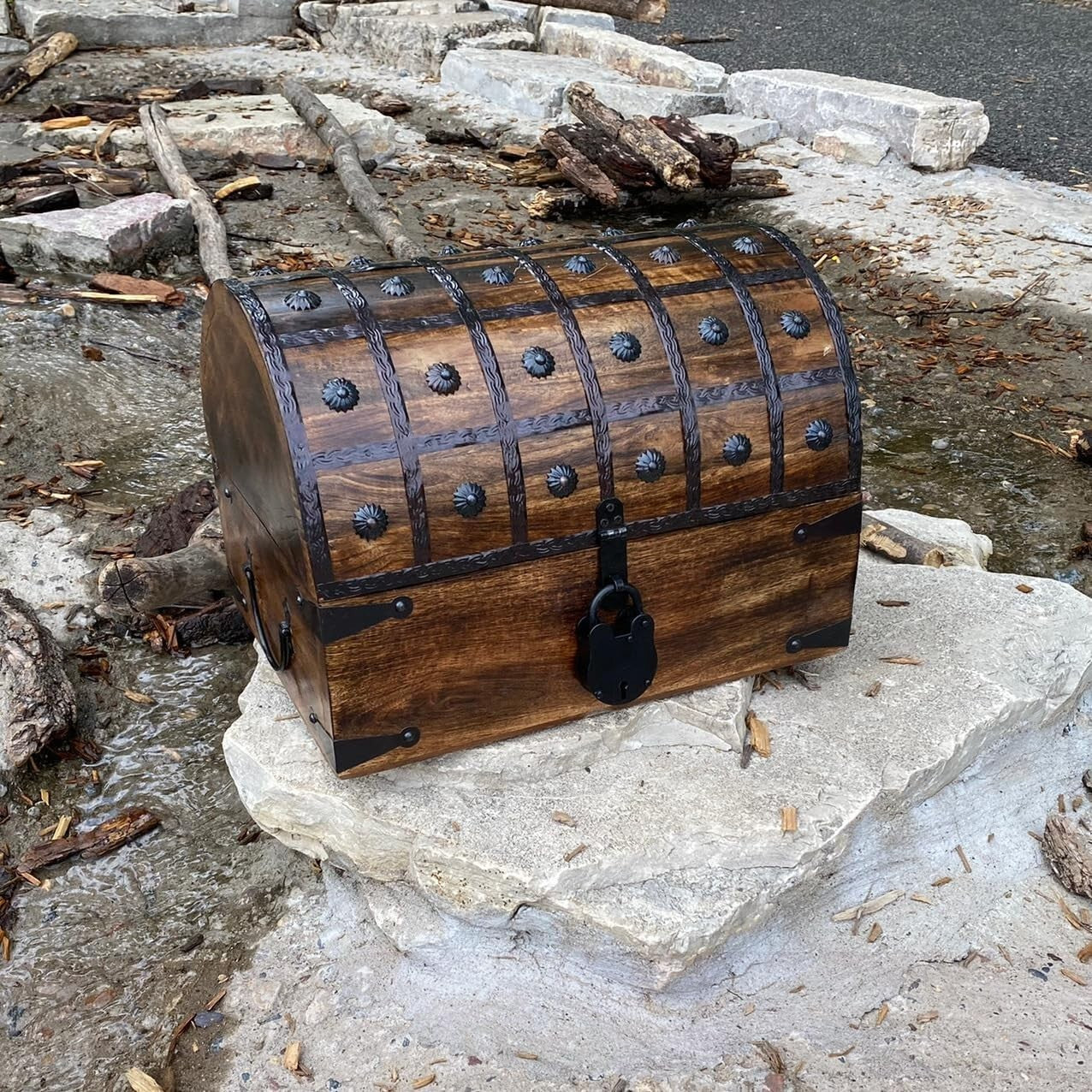 X-Large Antique Style Pirate Chest with Iron Lock & Skeleton Key - 16x11x10.5