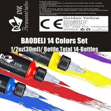Load image into Gallery viewer, Professional Tattoo Ink Pigment Kit - 14 Colors, 1 fl oz Bottles for Skin Art