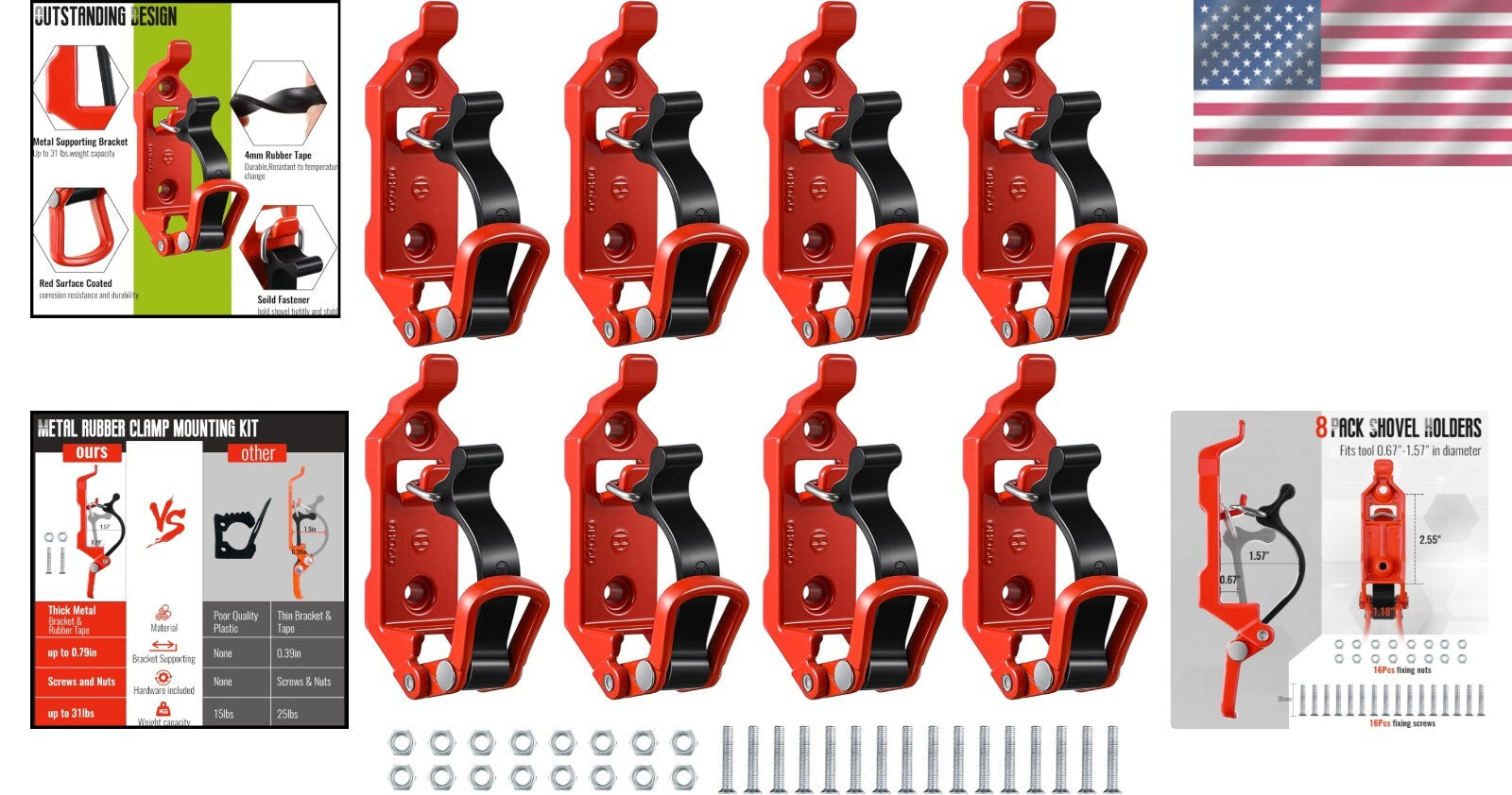 8 Heavy-Duty Shovel Holder Mounts for Trucks - Secure Tool Storage Solutions