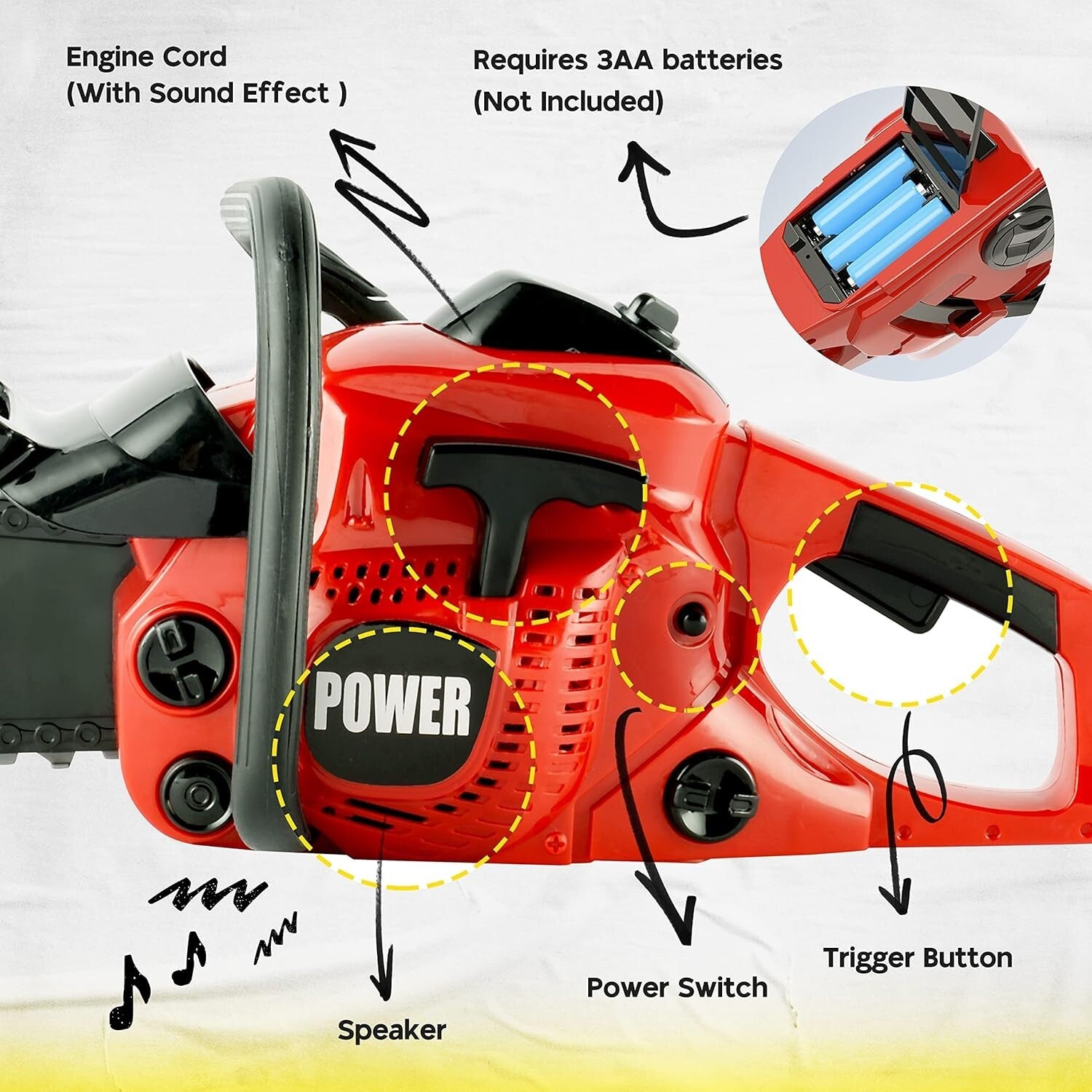 Outdoor Pretend Play Chainsaw Toy with Sound for Boys and Girls Ages 3-8
