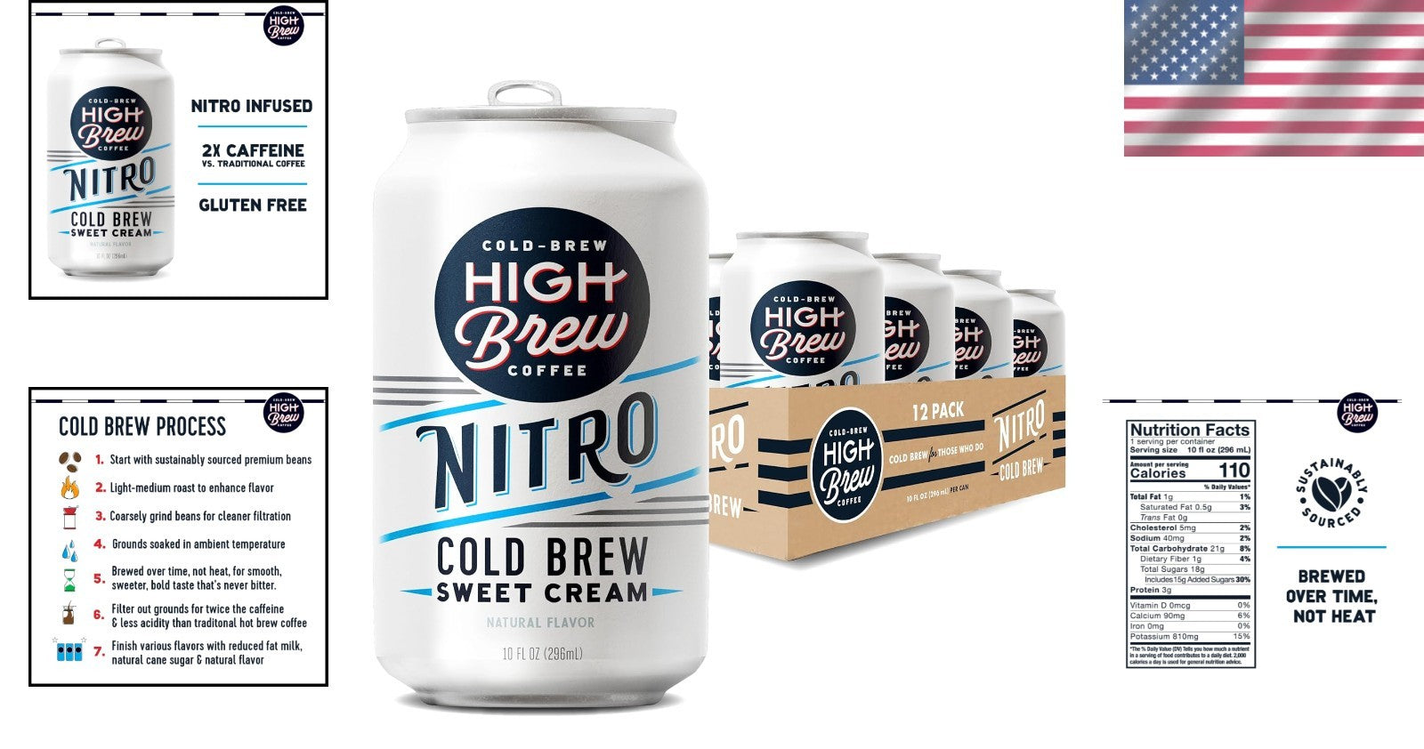 High Brew Nitro Sweet Cream Cold Brew Coffee: 12 Ready-to-Drink Cans, 10 FL Oz