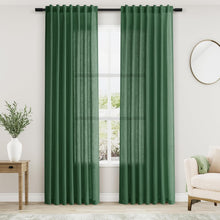 Load image into Gallery viewer, Charming 84" Back Tab Green Linen Curtains - 2 Panels for Modern Farmhouse Decor